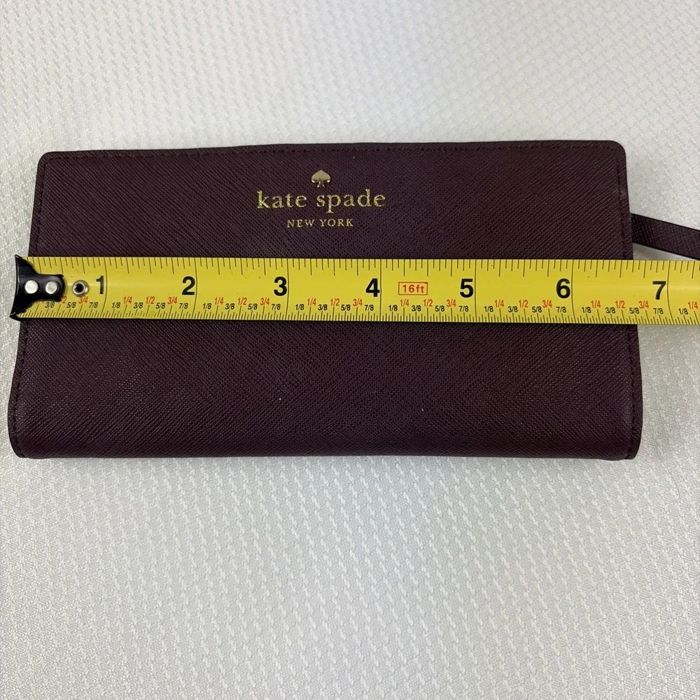 Kate Spade Mikas Pond Stacy Leather Long Wallet Deep Plum Burgundy Red